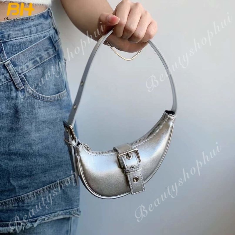 Túi Xách Mini Kẹp Nách Hình Bán Nguyệt Màu Bạc Thời Trang Mới Cho Nữ