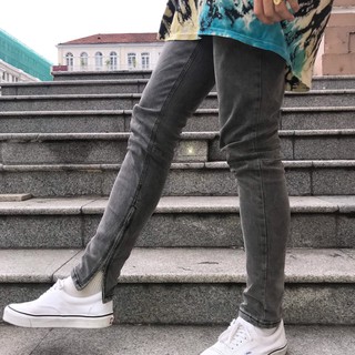 Quần Jean Nam Streetwear Cao Cấp FNOS Z1 Màu Xám Trơn - Form Slimfit - Có Zip Jean Thun Co Giãn.