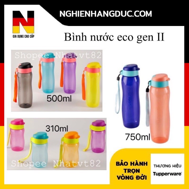 Tupperware Bình nước eco bottle 2 gen II 310ml / 500ml / 750ml / 1L