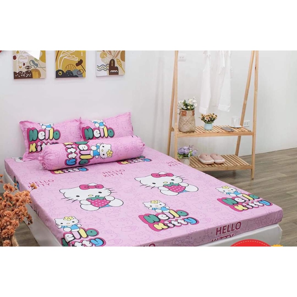 Bộ Ga gối 2mx2m21 ga 2 vỏ gốiChất Cotton Poly Mềm Mịn,MẪU HELLO KITTY