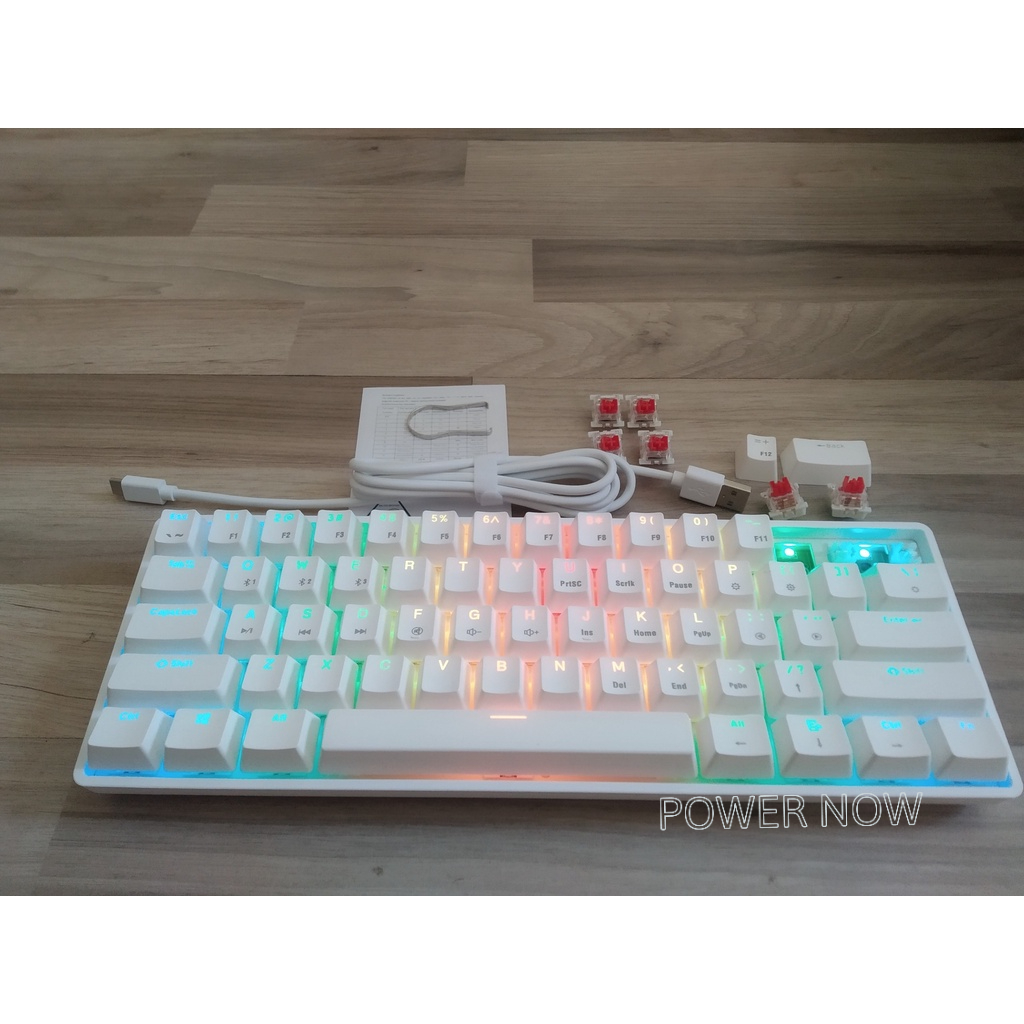 Bàn Phím Cơ Không Dây 61 Phím Hotswap A61 Led RGB. Bluetooth 5.0/ Có Dây. Thay nóng Switch tiện lợi. Chính Hãng Alexs.