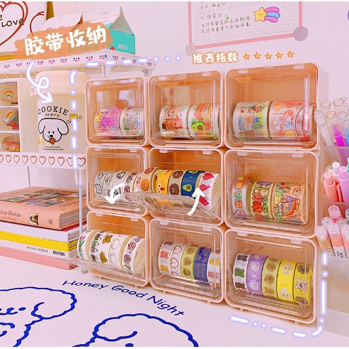 Hộp nhựa trong suốt đựng washi tape 9*8cm (set 3 hộp)