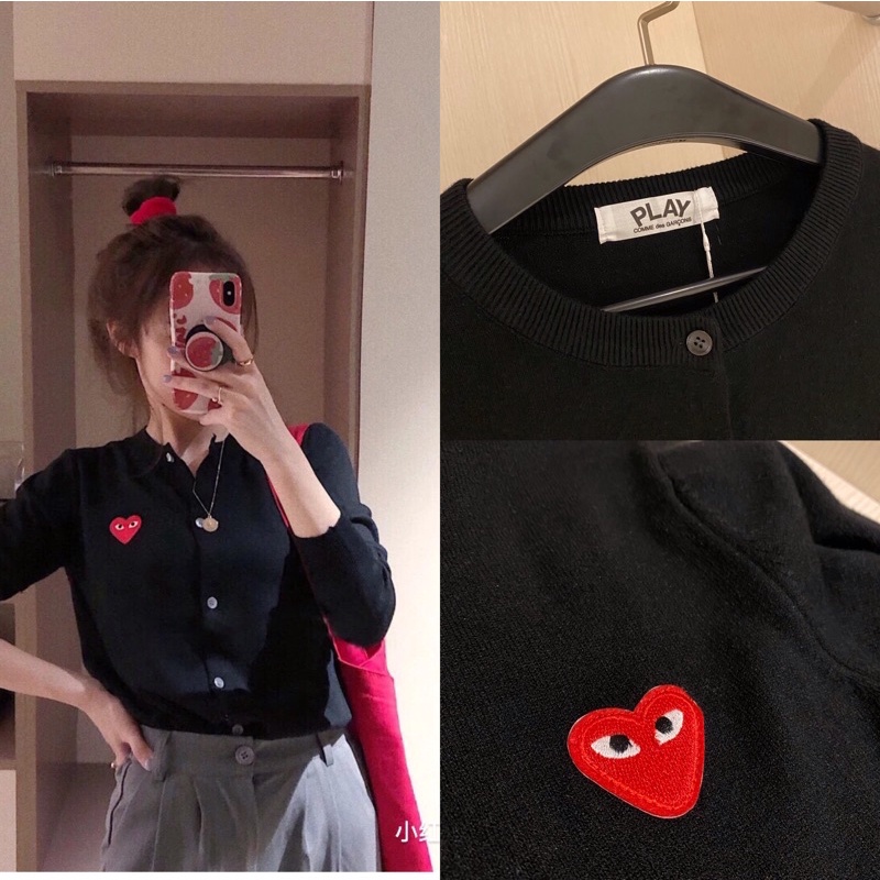 Áo Cadigan len Play CDG thêu trái tim