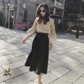 Chân váy dài xoè dáng chứ A đen, xanh than, trắng, hồng phấn/ chân váy dài công sở/chân váy xoè Hàn Quốc
