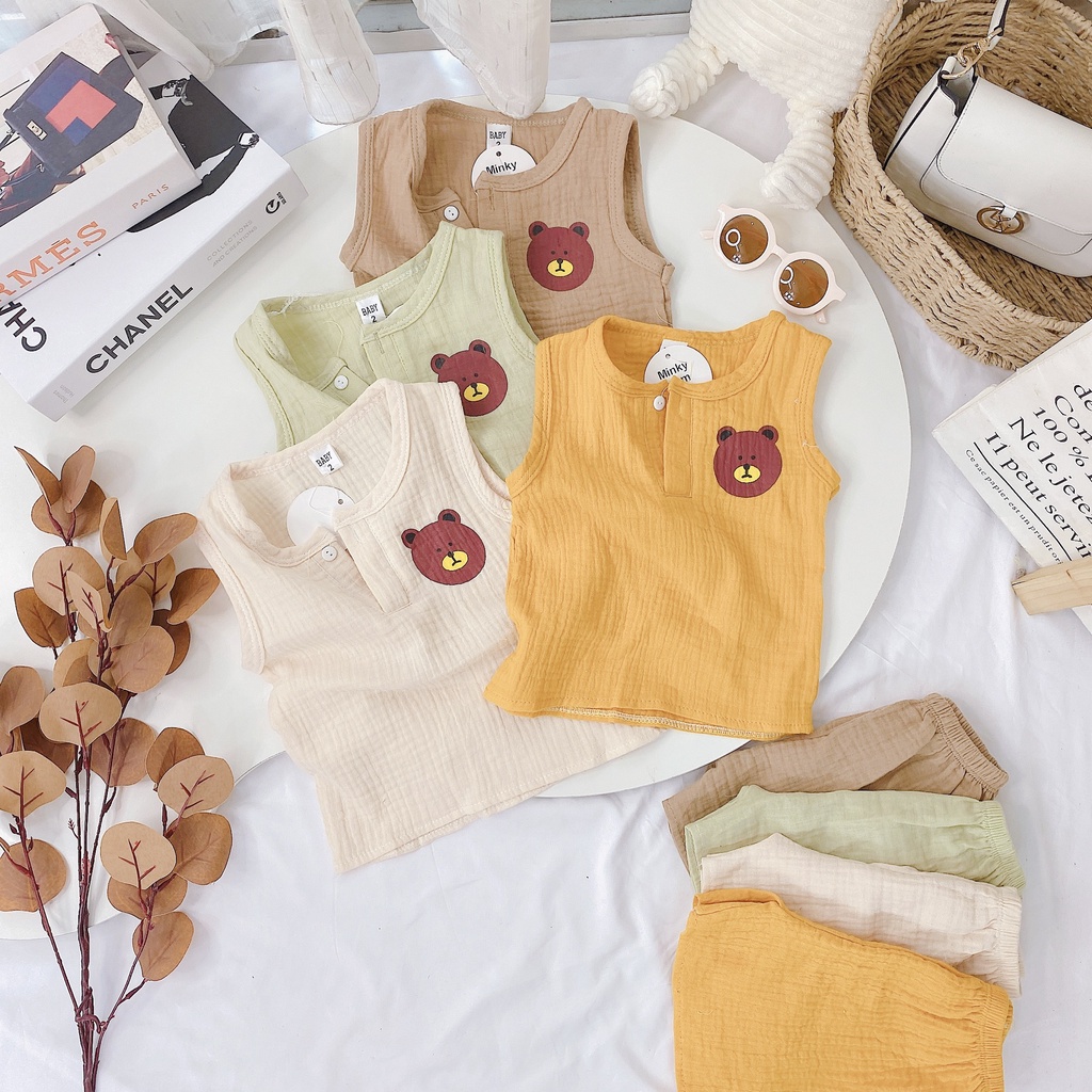 [BL23] Bộ 3 Lỗ Hình Mặt Gấu Bên Phải Cho Bé Chất Vải Xô MUSLIN Cực HOT Mặc Siêu Thích Size Từ 6-16Kg VNXK Nhật-Hàn