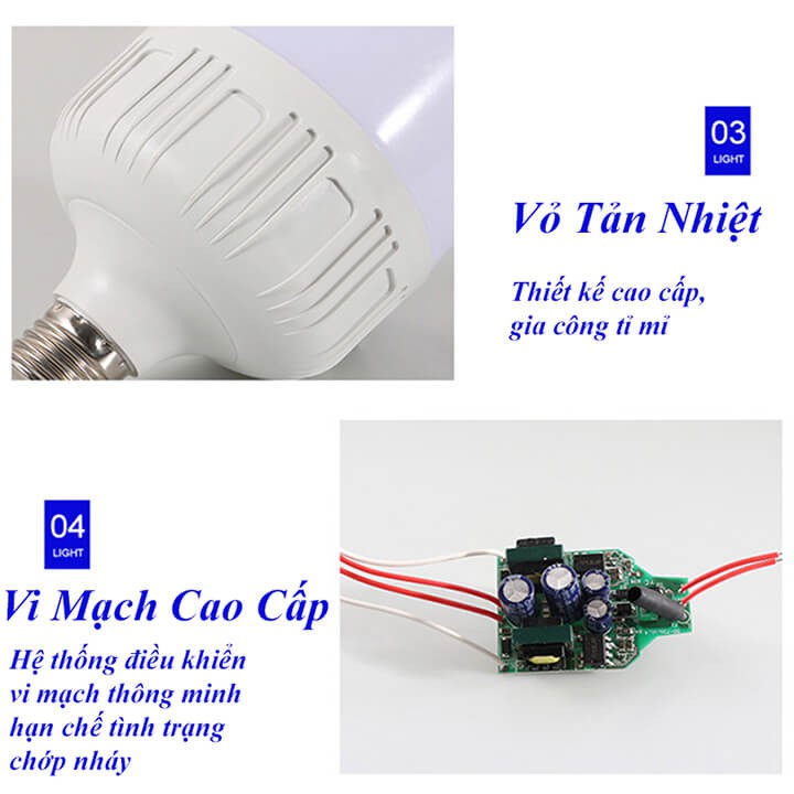 Bóng đèn led buld trụ tròn 50w siêu sáng tiết kiệm điện, đui xoắn ánh sáng trắng