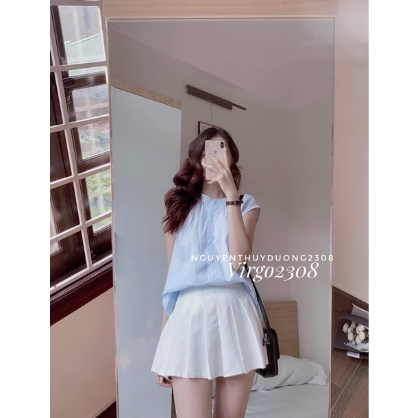 [Ảnh thật/Sẵn]Áo sơmi SÁT NÁCH cổ tròn cúc trước style Hàn quốc