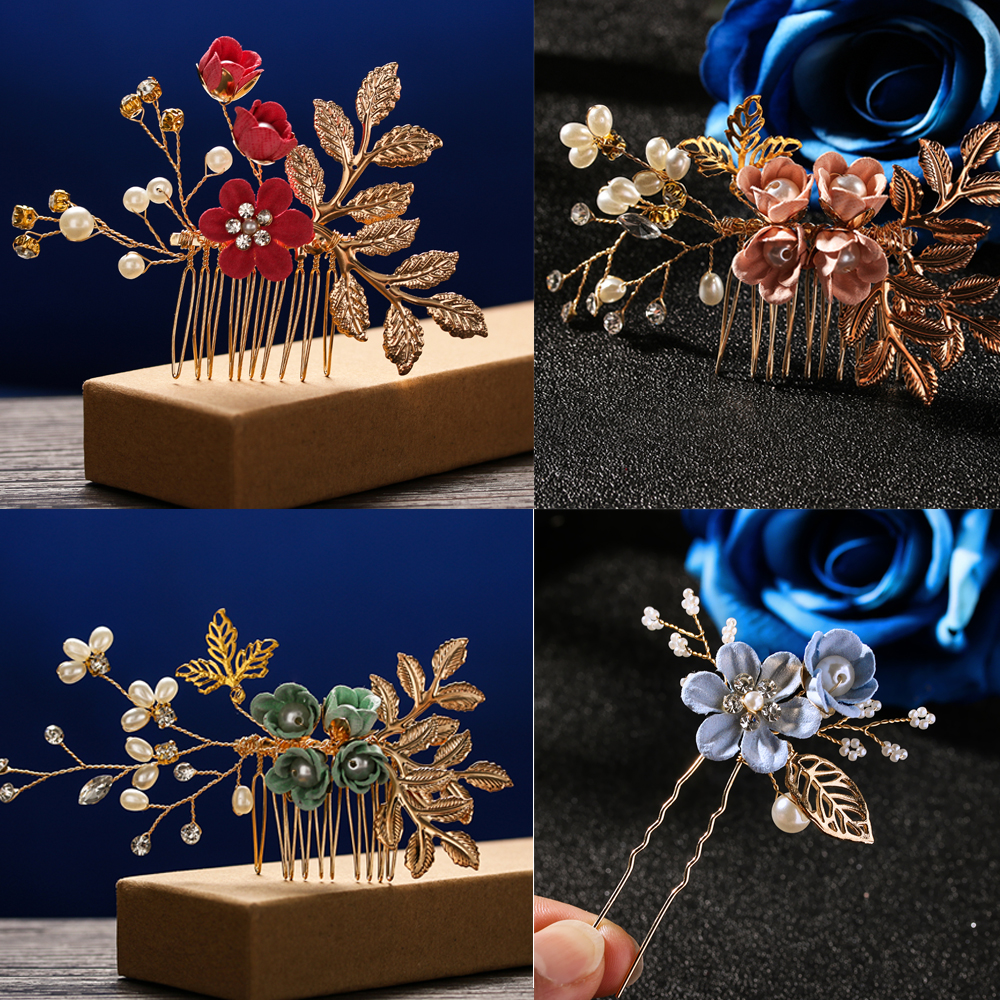 Lược cài tóc hình hoa lá sang trọng cho cô dâu