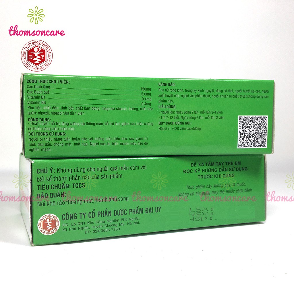 Combo 5 hộp Hoạt huyết dưỡng não, mỗi hộp 100 viên bao đường - hỗ trợ tăng cường tuần hoàn não, chính hãng Đại Uy | BigBuy360 - bigbuy360.vn