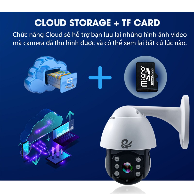 SIÊU NÉT- Camera wifi ngoài trời xoay 360 chống nước 19hs, 2.0 MPx1080P kết nối máy tính,bảo hành 1 năm-