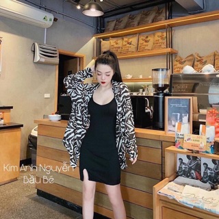 Set Váy 2 Dây + Áo Sơ Mi Lụa Vằn Siêu Đẹp