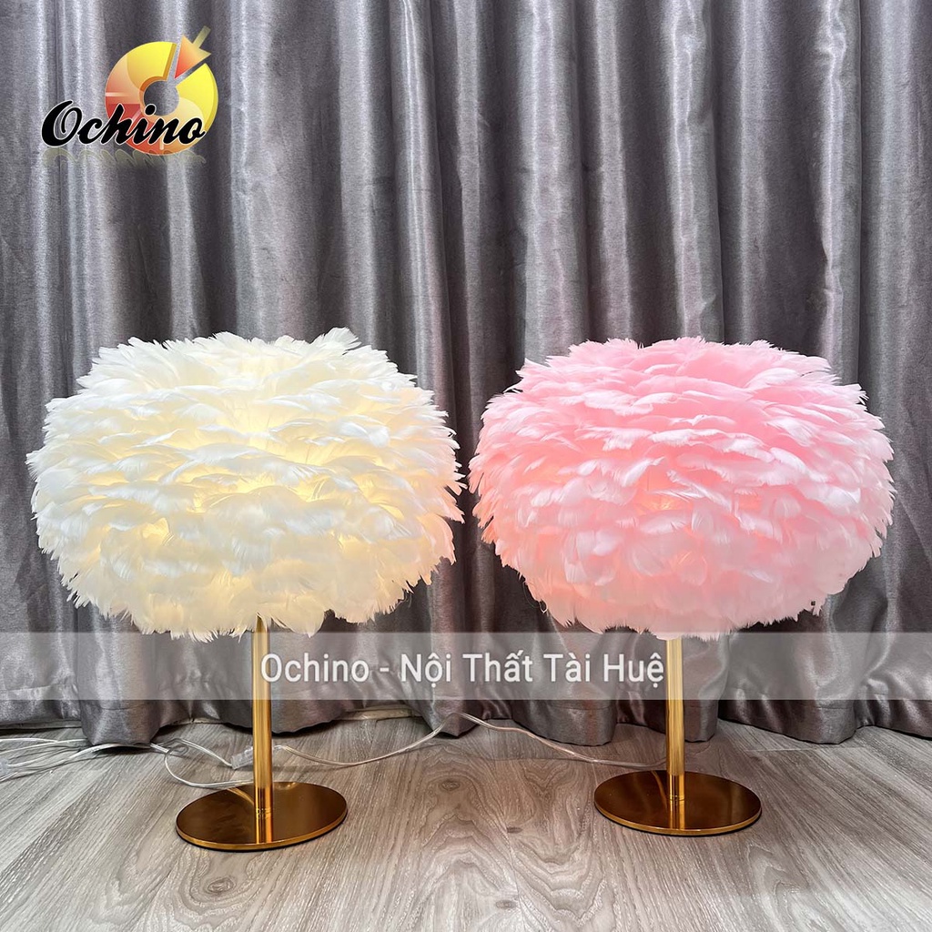 Đèn Lông Vũ, Đèn Ngủ Lông Vũ Trang Trí Hình Mây Cao Cấp Chân inox Mạ vàng Sang Trọng (Đủ Màu)