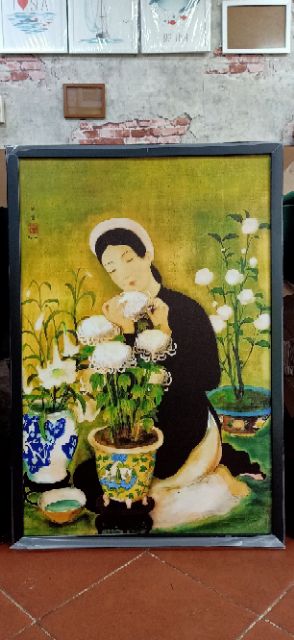 Tranh in canvas 60x90 Thiếu Nữ Bên Hoa Cúc