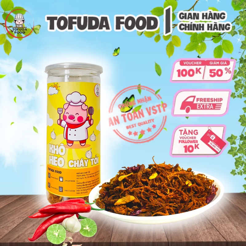 Khô heo cháy tỏi 300g khô lợn loại ngon cay bơ tỏi TOFUDA KHBT200