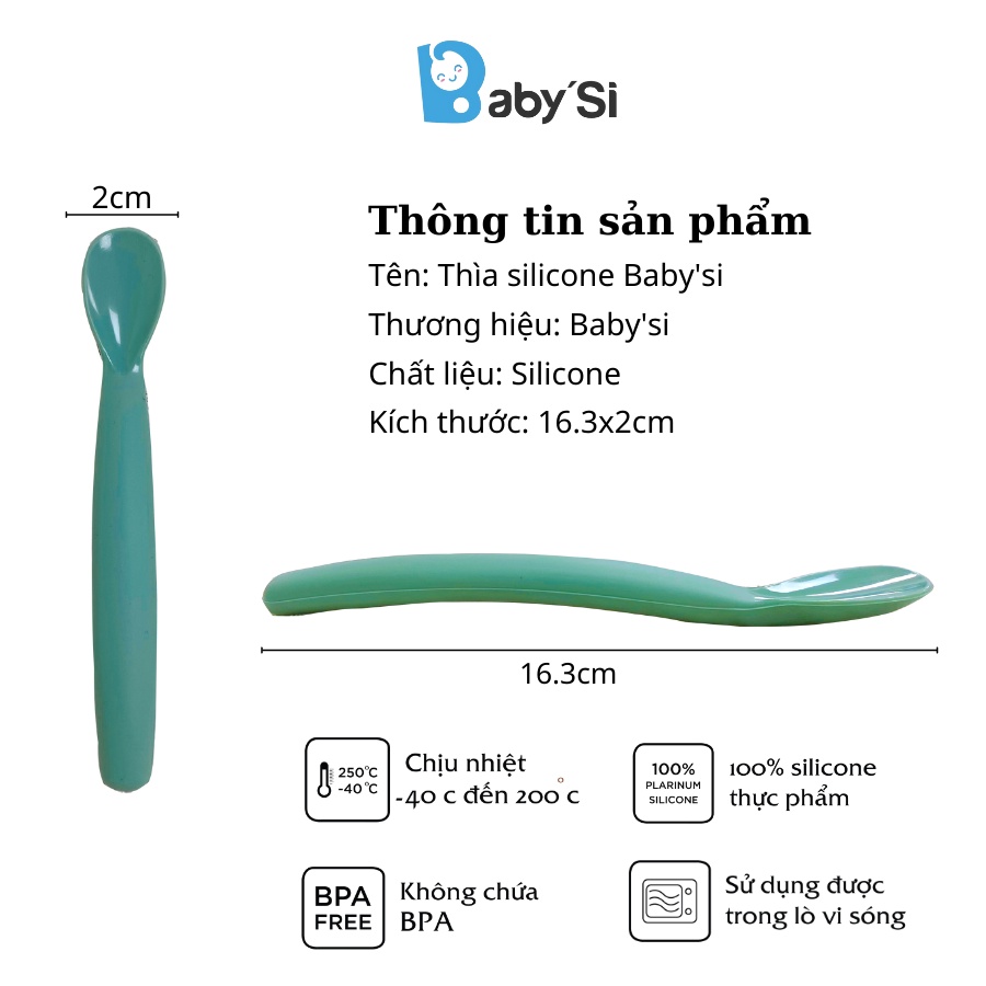 THÌA SILICON CAO CẤP CHO BÉ, THÌA ĂN DẶM BABY'SI