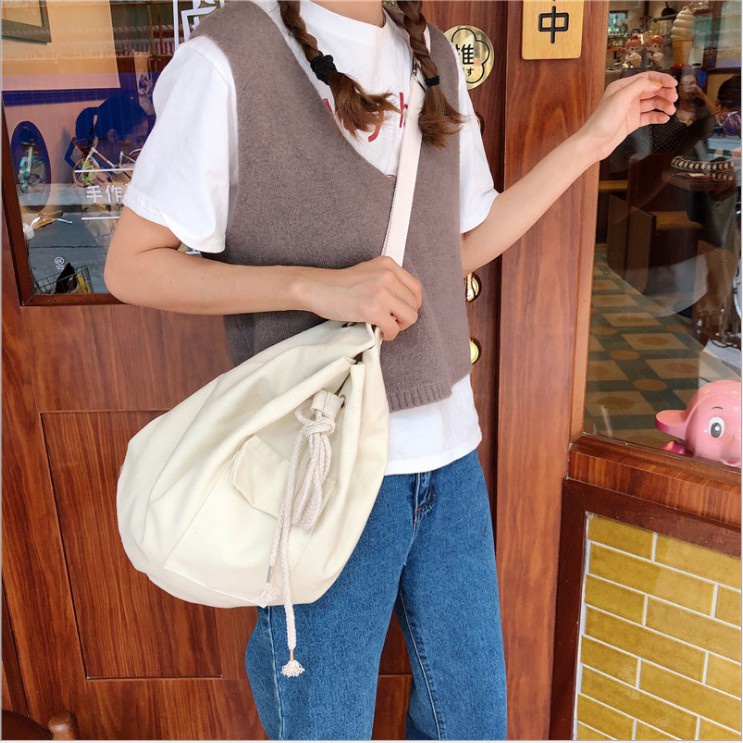 TÚI TOTE ĐEO CHÉO BALO DÂY RÚT UNISEX NAM NỮ VẢI CANVAS ĐI HỌC ĐI CHƠI CHECKING HÀN QUỐC