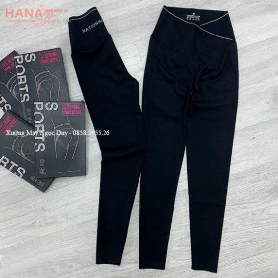 Quần legging nữ cạp cao viền sọc kẻ trắng vạt chéo gen bụng nâng mông dáng quần tregging dài ôm thun gân vải co giãn gym | BigBuy360 - bigbuy360.vn
