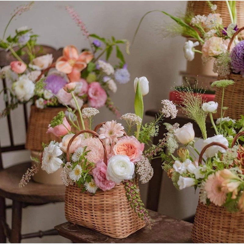 Làng nghề xuất khẩu túi mây cầm tay chụp ảnh hoặc cắm hoa siêu xinh