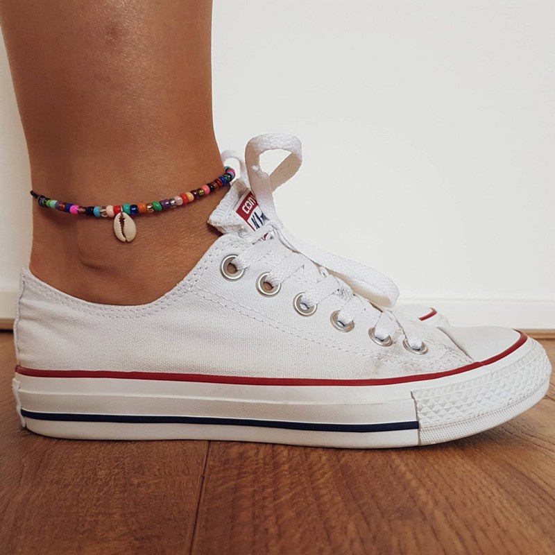 Simple Beach Anklet Colorful Mixed Color Rice Bead Shell Foot Chain Ladies Simple Single-layer Jewelry