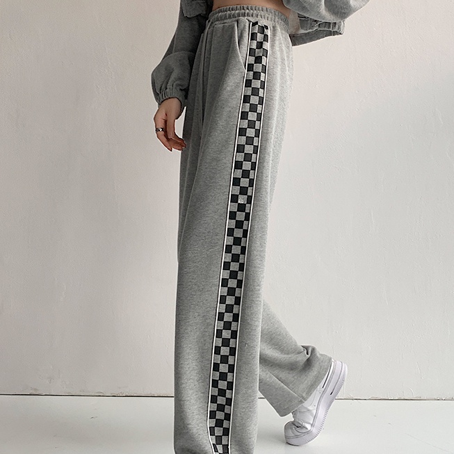 SUXI Quần ống rộng Họa Tiết Sọc Caro Phong Cách Hàn Quốc Cá Tính Cho Nữ