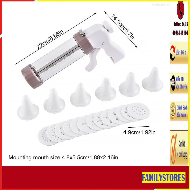 Dụng cụ làm bánh quy súng bắn tạo hình bánh gồm khuôn tạo hình bánh quy và đầu bắt bông kem tiện lợi