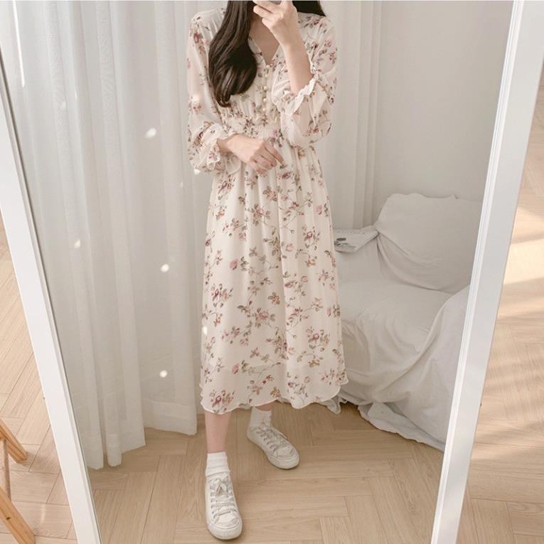 Váy hoa ullzang dáng dài cổ tim voan tơ - Đầm hoa nhí Vintage_30Mar