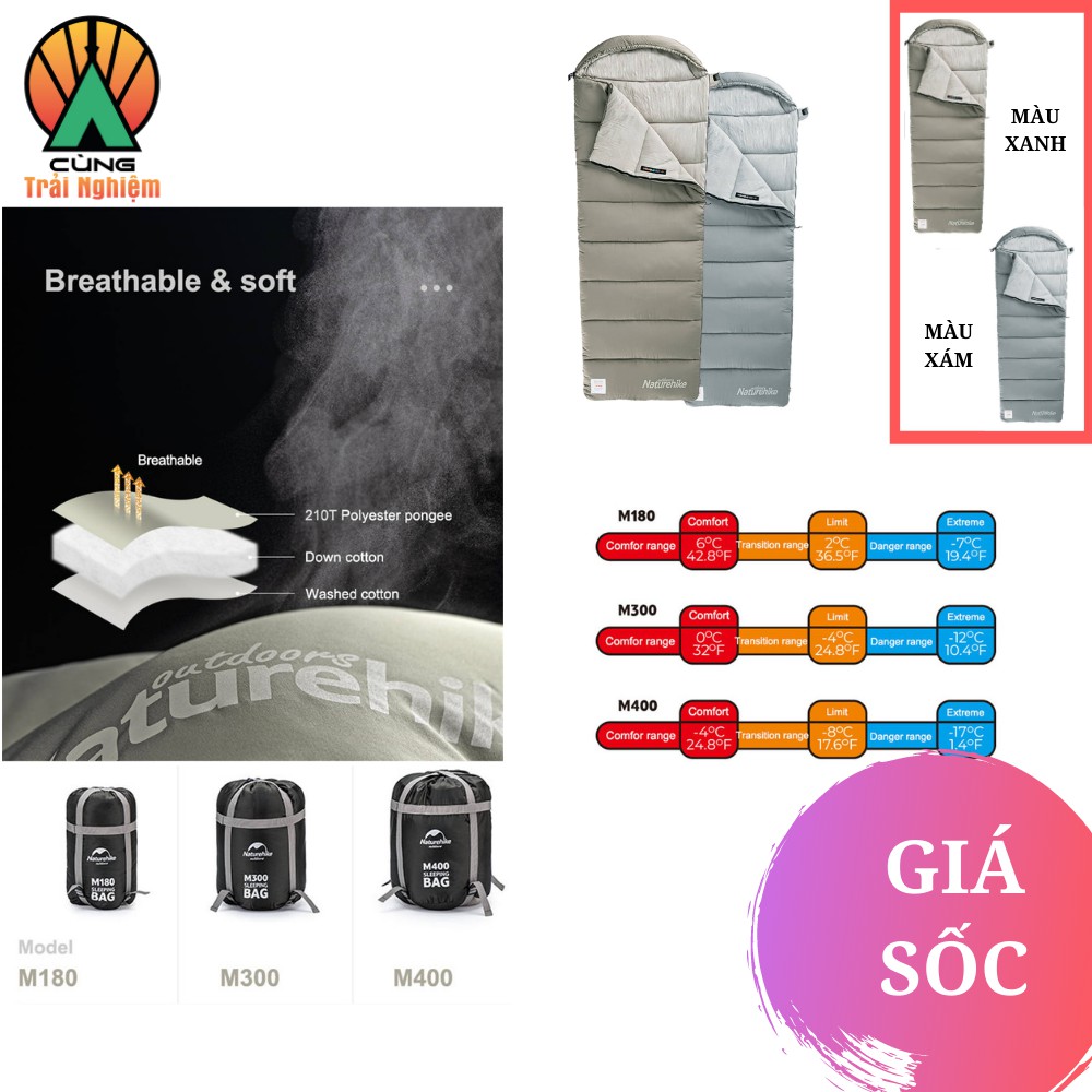 [CHÍNH HÃNG] Túi Ngủ Đơn Gấp Gọn M180 Naturehike Ấm Áp, Có Thể Mở Rộng Thành Chăn Dành Cho Du Lịch Dã Ngoại NH20MSD02