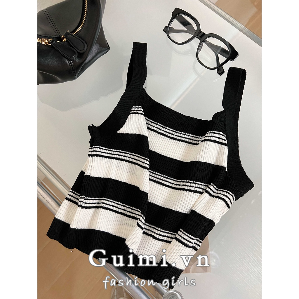 Mới Áo Dệt Kim Hai Dây Ôm Dáng Họa Tiết Kẻ Sọc Phong Cách Hàn Quốc