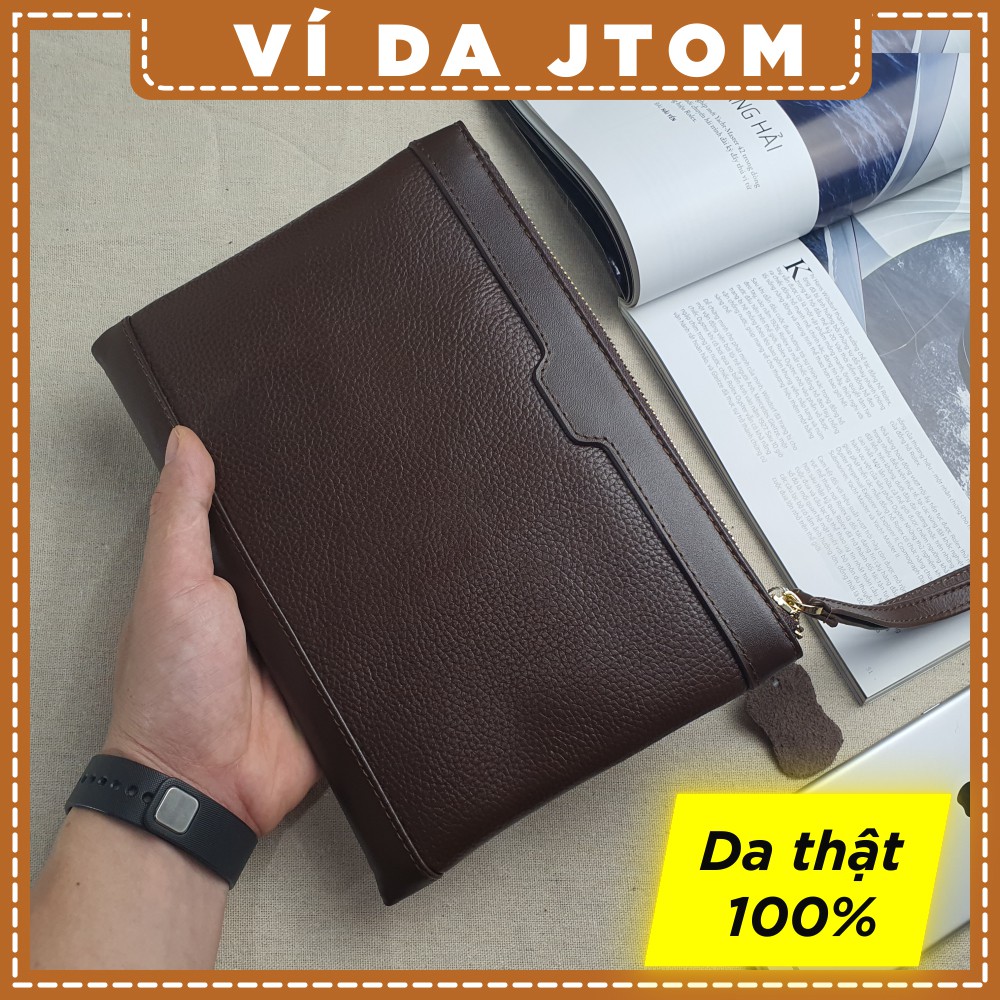 Ví da JTOM Clutch Da Nam Cầm Tay, Ví Công Sở Da Bò Vân Mill - CL127 - Bảo Hành 3 Năm