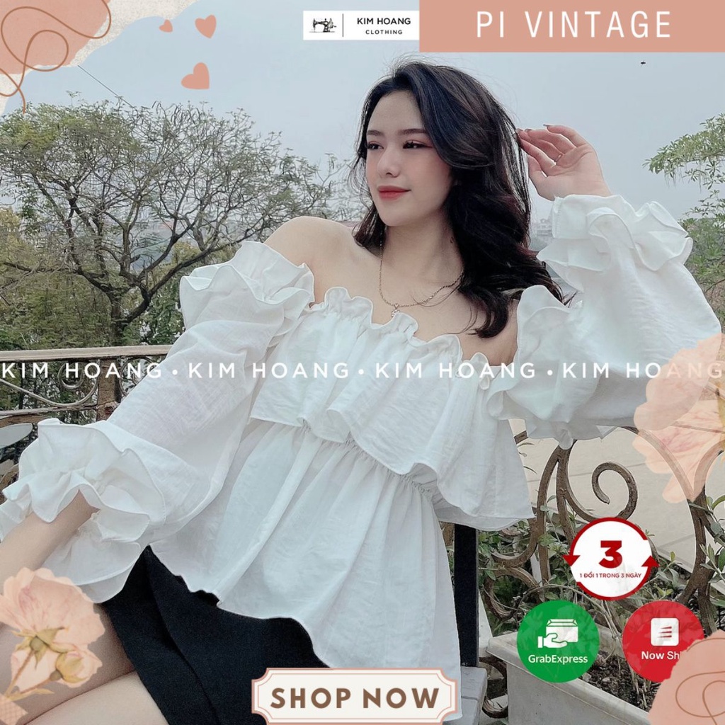 Áo hơt vai croptop tay bồng trễ vai bèo nhún - Áo thiết kế bánh bèo - Linen Top