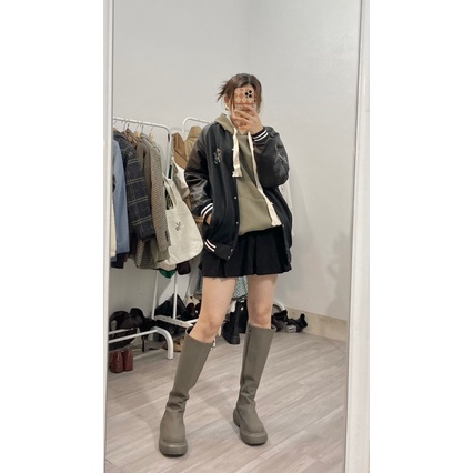 Áo Khoác Bomber NY 03 Nam Nữ Ni Phối Tay Da Xưởng May Ellie Store