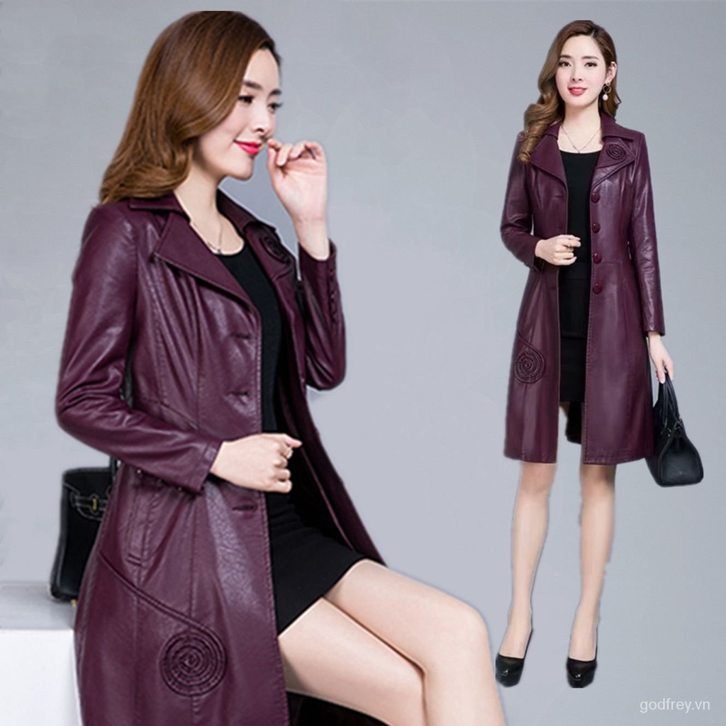 Áo khoác da dáng dài thời trang mùa thu cho nữ 2021
