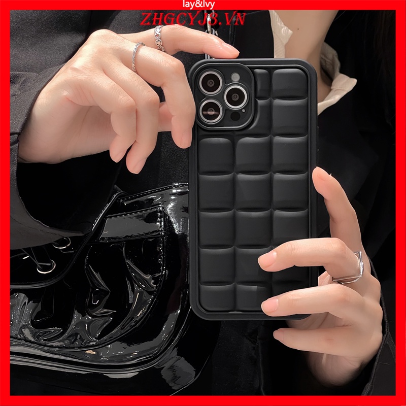 Ốp Điện Thoại Silicon IMD Mềm Hình Vuông Màu Trắng Đen Dễ Thương Cho IPhone 13 13 ProMax 12 12ProMax 11 11Promax XS Max XR