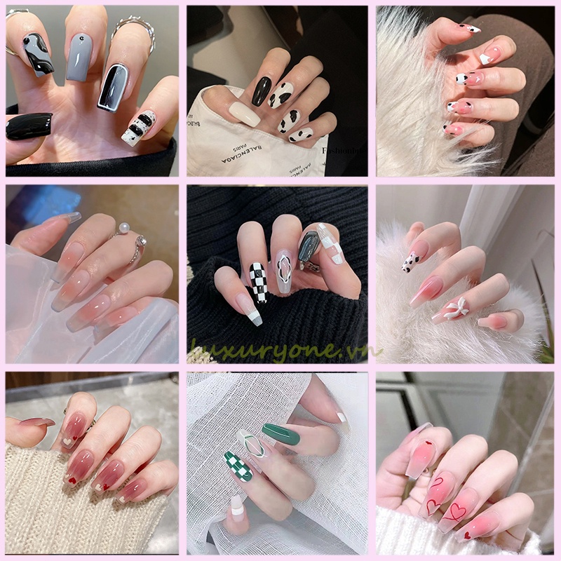 Set 24 Móng Tay Giả Bằng Acrylic Có Keo Dán Dành Cho Trẻ Em 2021