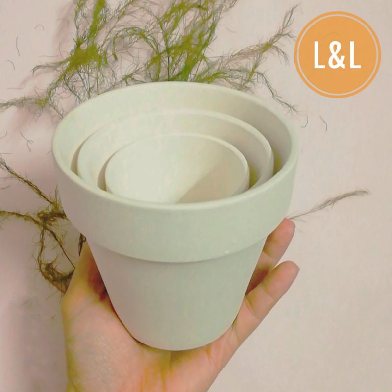 Bộ 3 chậu đất nung vành miệng trắng xinh xắn trồng cây cảnh để bàn, cây cảnh mini, sen đá, xương rồng
