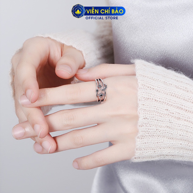 Nhẫn bạc nữ trăng sao đá đen chất liệu bạc 925 thời trang phụ kiện trang sức nữ Viễn Chí Bảo N000031