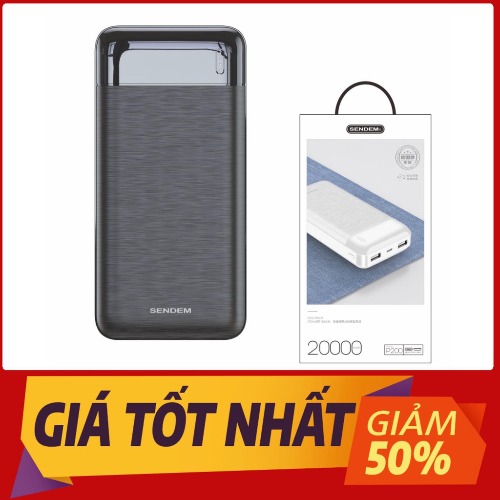 [BH 1 NĂM]Sạc dự phòng SENDEM P200 20000mAh cao cấp 2 cổng USB sạc nhanh Hàng chính hãng