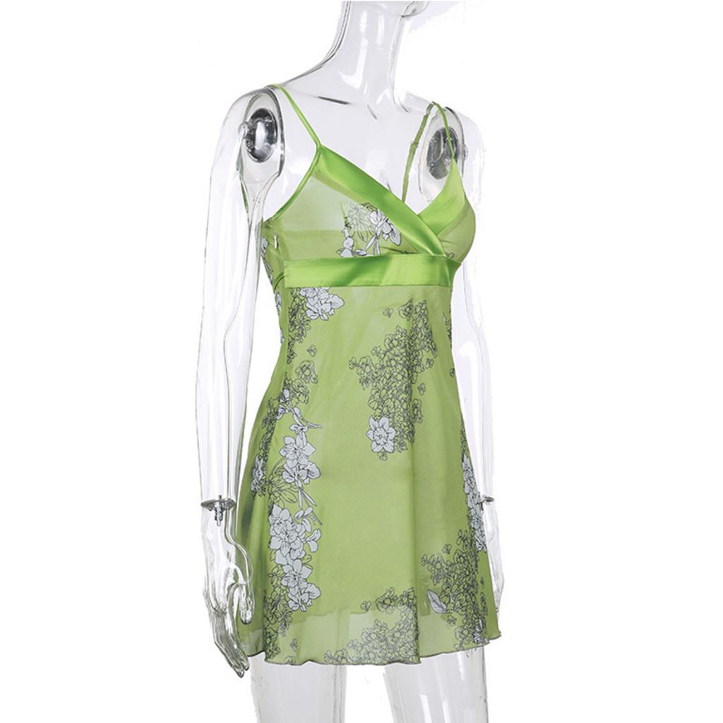 Đầm không tay cổ chữ V in hoa thời trang