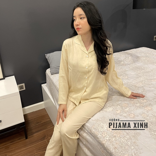 PIJAMA ĐŨI - Đồ Mặc Nhà Trơn Màu Kem Bộ Quần dài áo dài