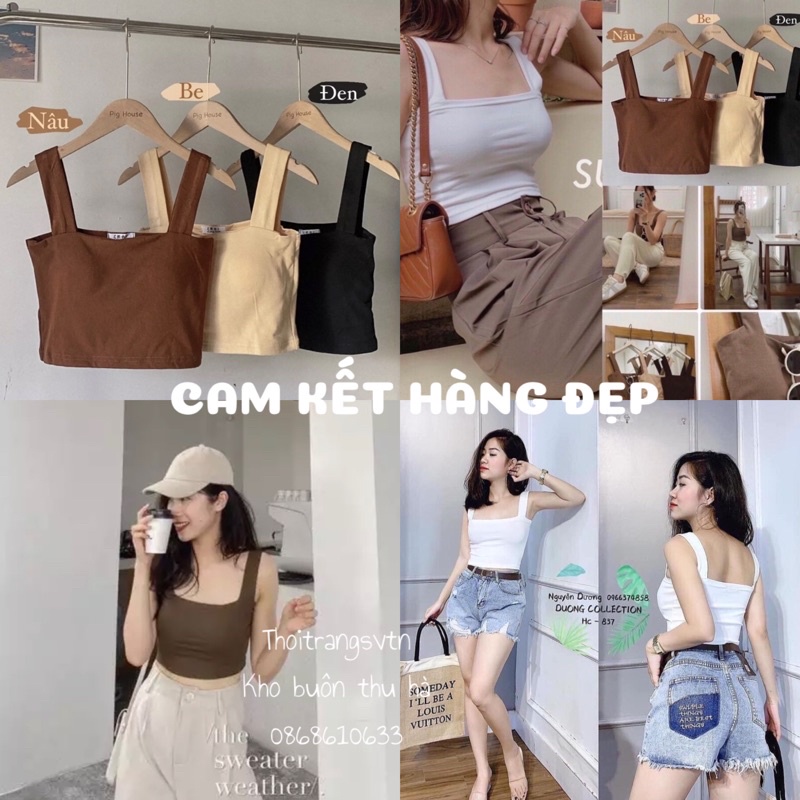 Áo 2 dây bản to cao cấp có mút ngực chất bozip hàn quốc sịn dáng croptop - áo dây có đệm ngực dày dặn co dãn thoáng mát