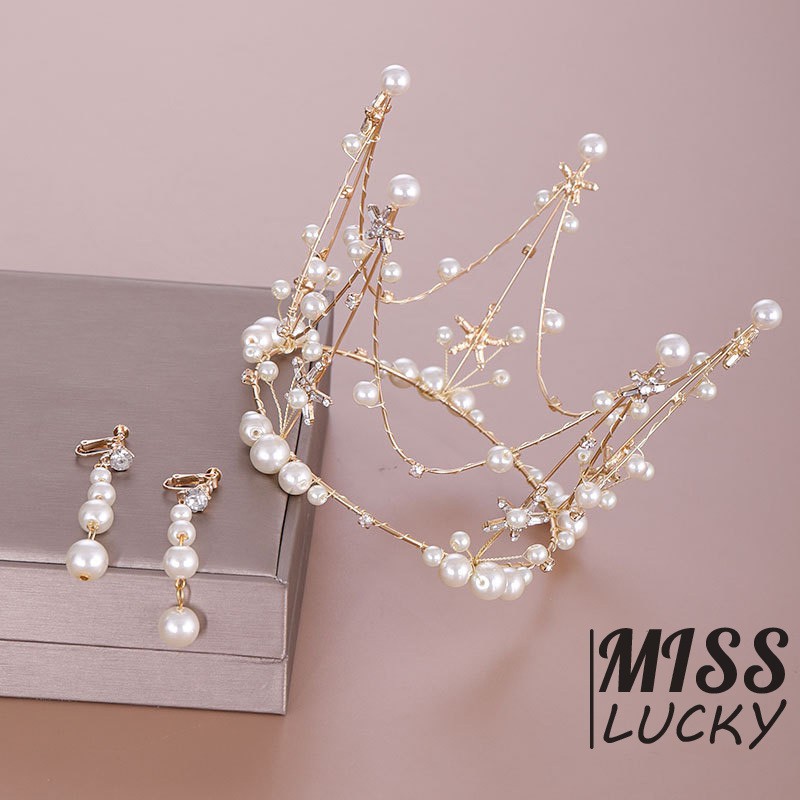 Bộ vương miện và bông tai đính đá cho nữ