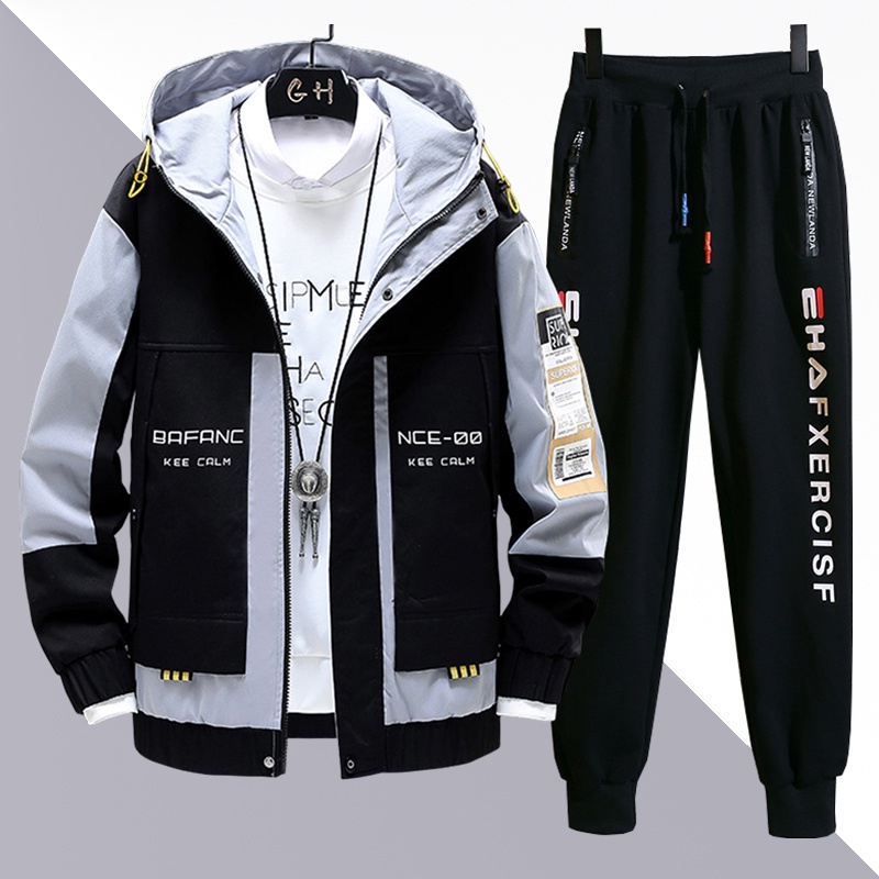 Bộ Quần Áo Thu Đông Nam Áo Khoác Khoá Kéo Phối 2 Màu Kết Hợp Quần Jogger Bo Gấu ZENKODLMEN SET NAM 90000137C