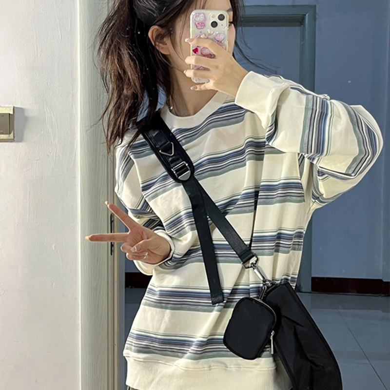 Áo Hoodies Tay Dài Hoạ Tiết Kẻ Sọc Thiết Kế Mới Thời Trang Mùa Thu Cho Phái Nữ