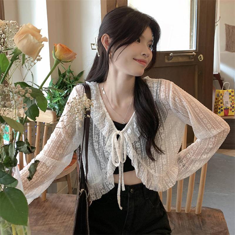 Áo khoác cardigan chống nắng tay dài vải ren mỏng thời trang - Hàng Quảng Châu cao cấp