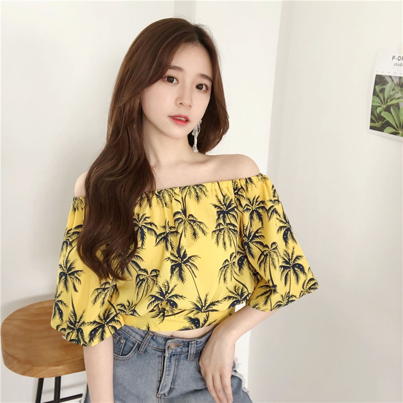 áo trễ vai hoa lá buộc nơ sau(có ảnh thật)