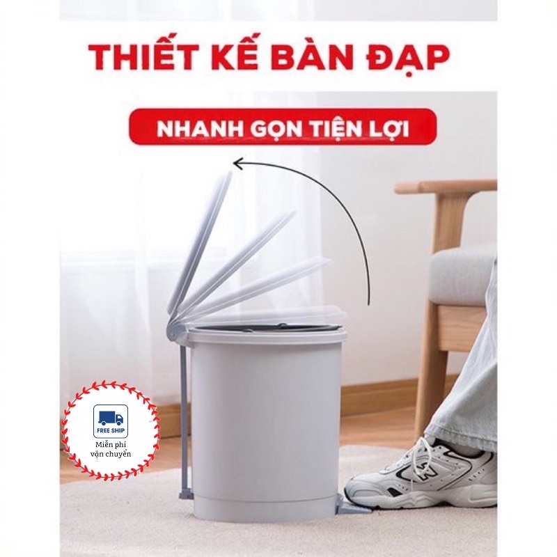 Sọt Rác Tròn 10 Lít Đạp Chân, Thùng Rác Mini thông minh Nhựa Làm Văn Phòng, Khách Sạn, Đựng Rác Gia Đình