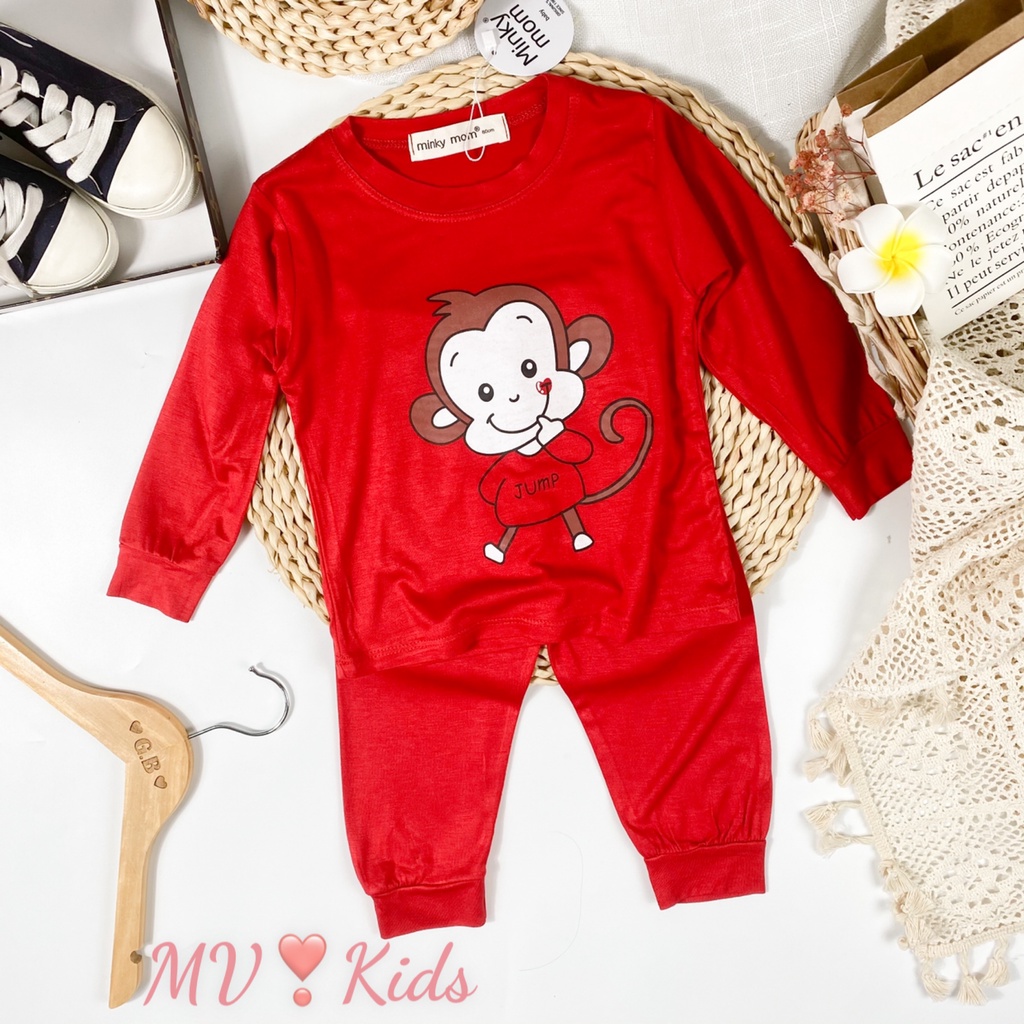 [SALE] Bộ Dài Tay Cho Bé Trai, Bé Gái Minky Mom Vải Thun Lạnh Quả Dứa Mặt Cười, Đồ Bộ Cho Bé Mặc Nhà Thu Đông MKMTD2157