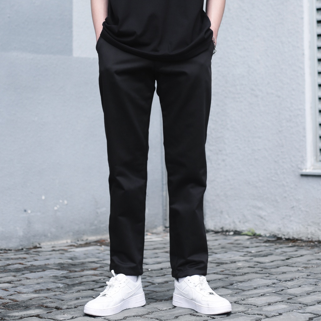 Quần Baggy KaKi Đen Trơn Ống Suông Dáng Suông Ống Rộng Chất Liệu Khaki