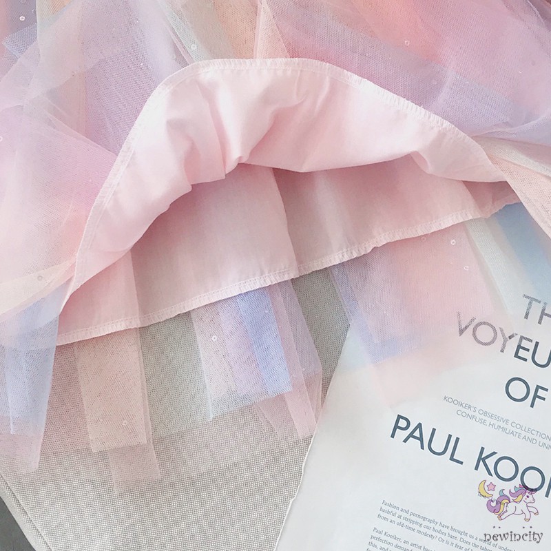 Đầm Xòe Công Chúa Hai Dây Màu Cầu Vồng Thời Trang Đáng Yêu Cho Bé