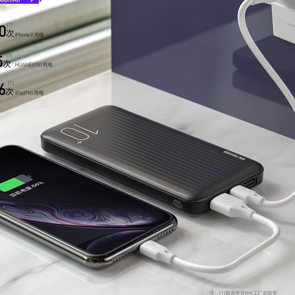 Sạc dự phòng mini 10000mAh WK WP- 129 hỗ trợ sạc 2.1A, 2 cổng sạc